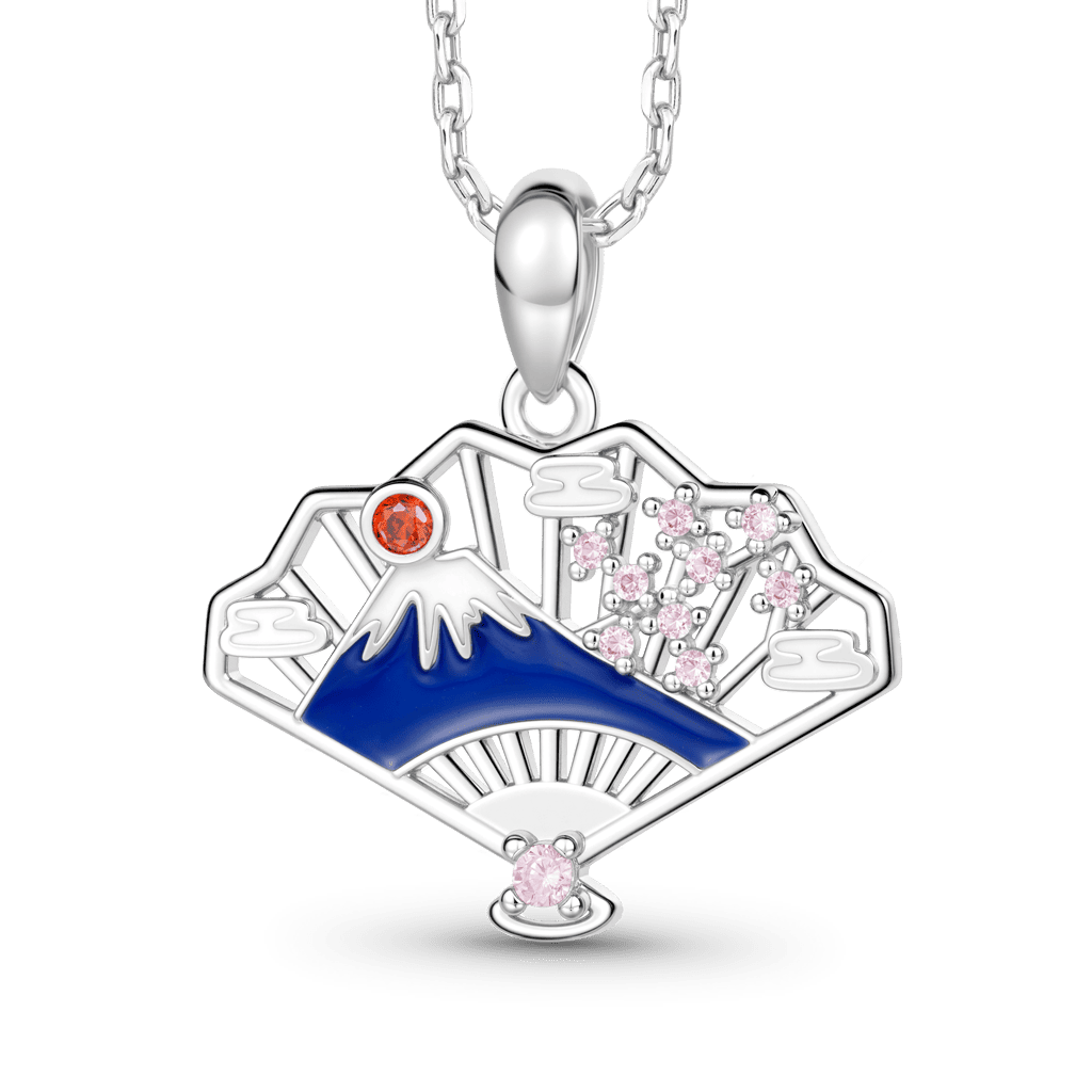 Gnoce Fan-shaped Mount Fuji Cherry Blossom Pendant Necklace Platinum-plated Silver Blend_1