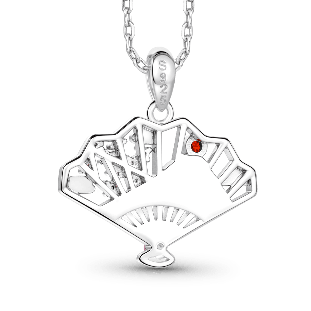 Gnoce Fan-shaped Mount Fuji Cherry Blossom Pendant Necklace Platinum-plated Silver Blend_4