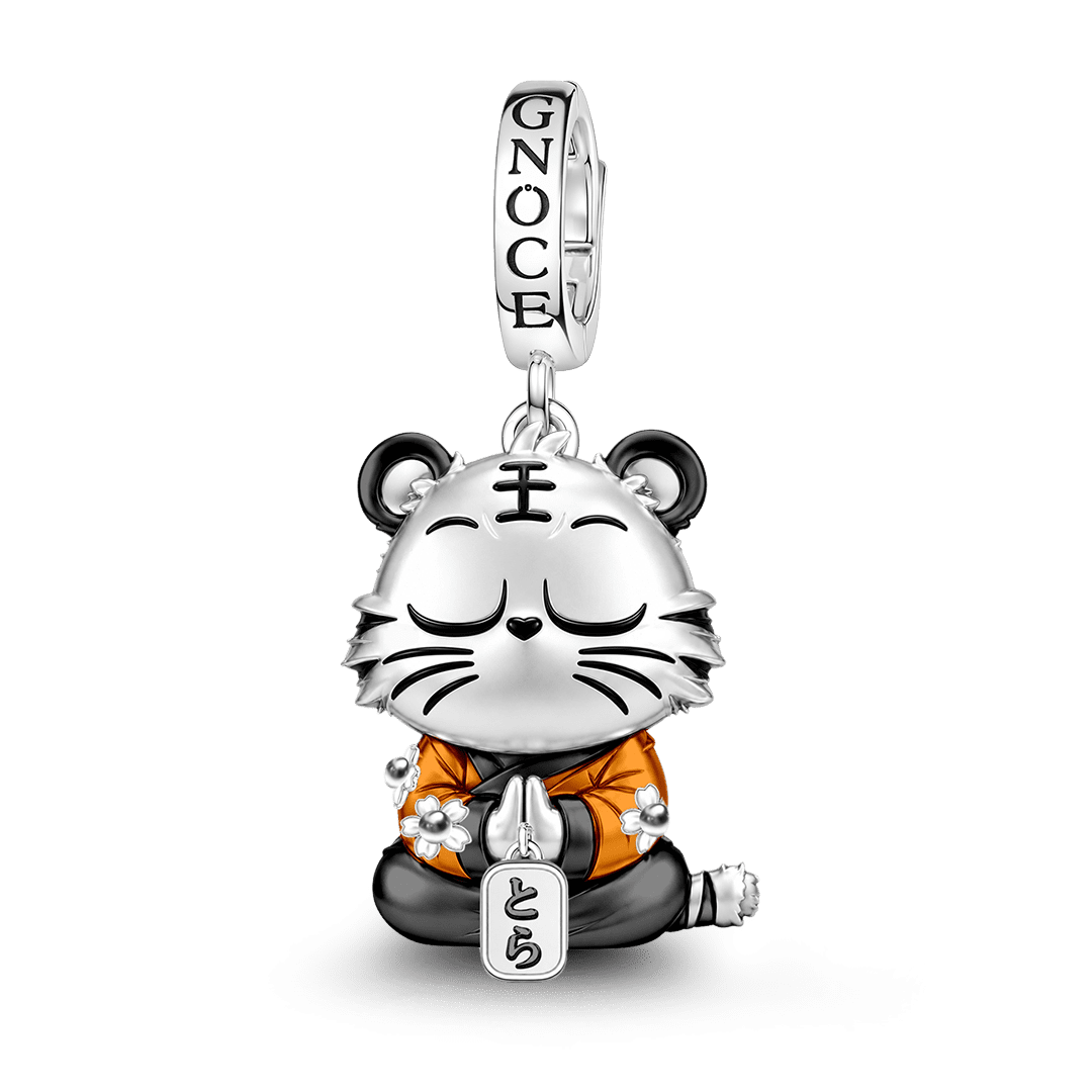 Gnoce Courage Tiger Guardian Clasp Dangle Charm Platinum-plated Silver Blend_1