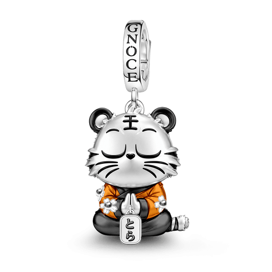 Gnoce Courage Tiger Guardian Clasp Dangle Charm Platinum-plated Silver Blend_1