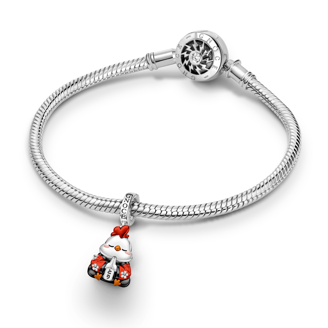 Gnoce Excellence Rooster Guardian Clasp Dangle Charm Platinum-plated Silver Blend_4
