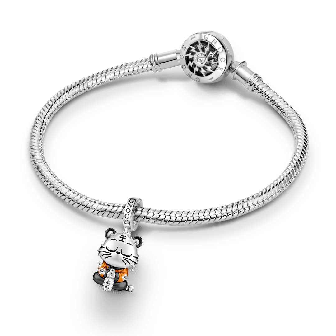 Gnoce Courage Tiger Guardian Clasp Dangle Charm Platinum-plated Silver Blend_4