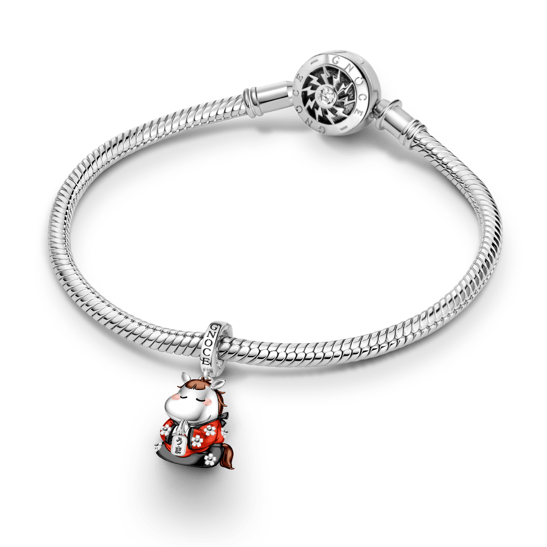 Gnoce Freedom Horse Guardian Clasp Dangle Charm Platinum-plated Silver Blend_4