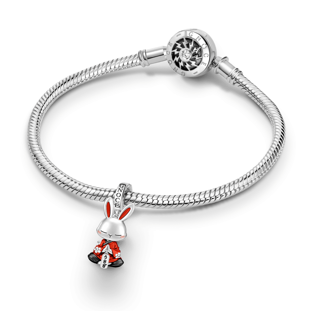 Gnoce Serenity Rabbit Guardian Clasp Dangle Charm Platinum-plated Silver Blend_4