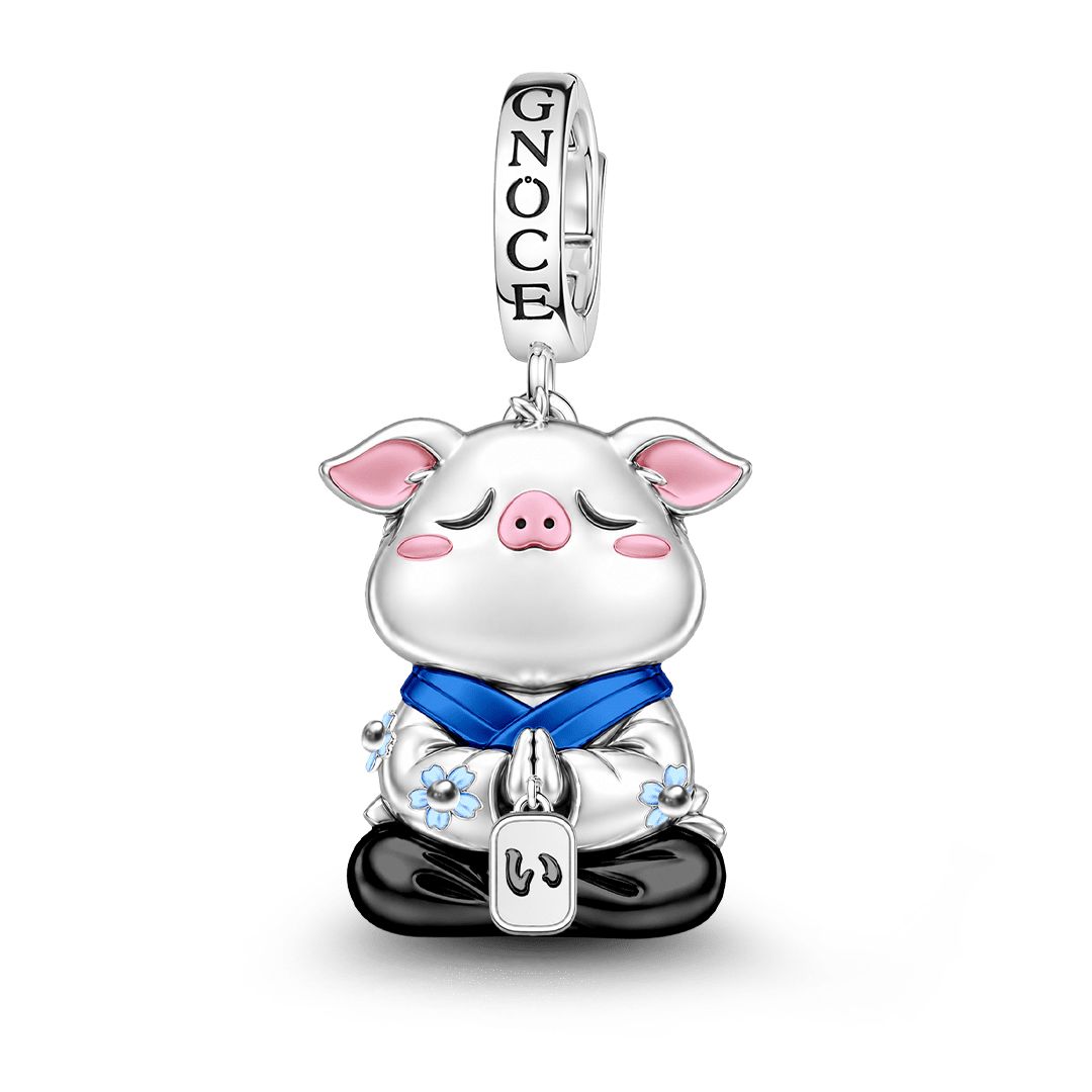 Gnoce Abundance Pig Guardian Clasp Dangle Charm Platinum-plated Silver Blend_1