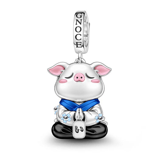 Gnoce Abundance Pig Guardian Clasp Dangle Charm Platinum-plated Silver Blend_1