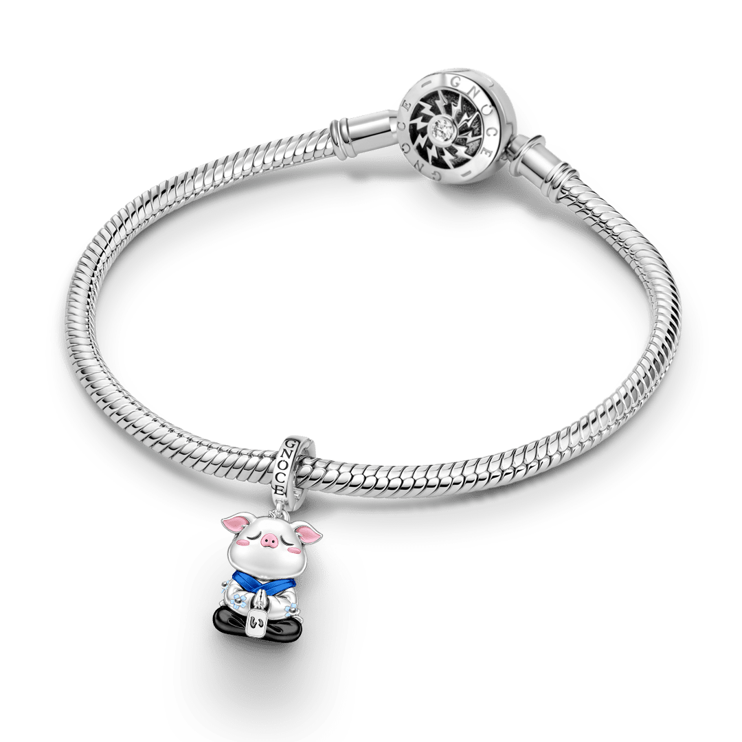 Gnoce Abundance Pig Guardian Clasp Dangle Charm Platinum-plated Silver Blend_4