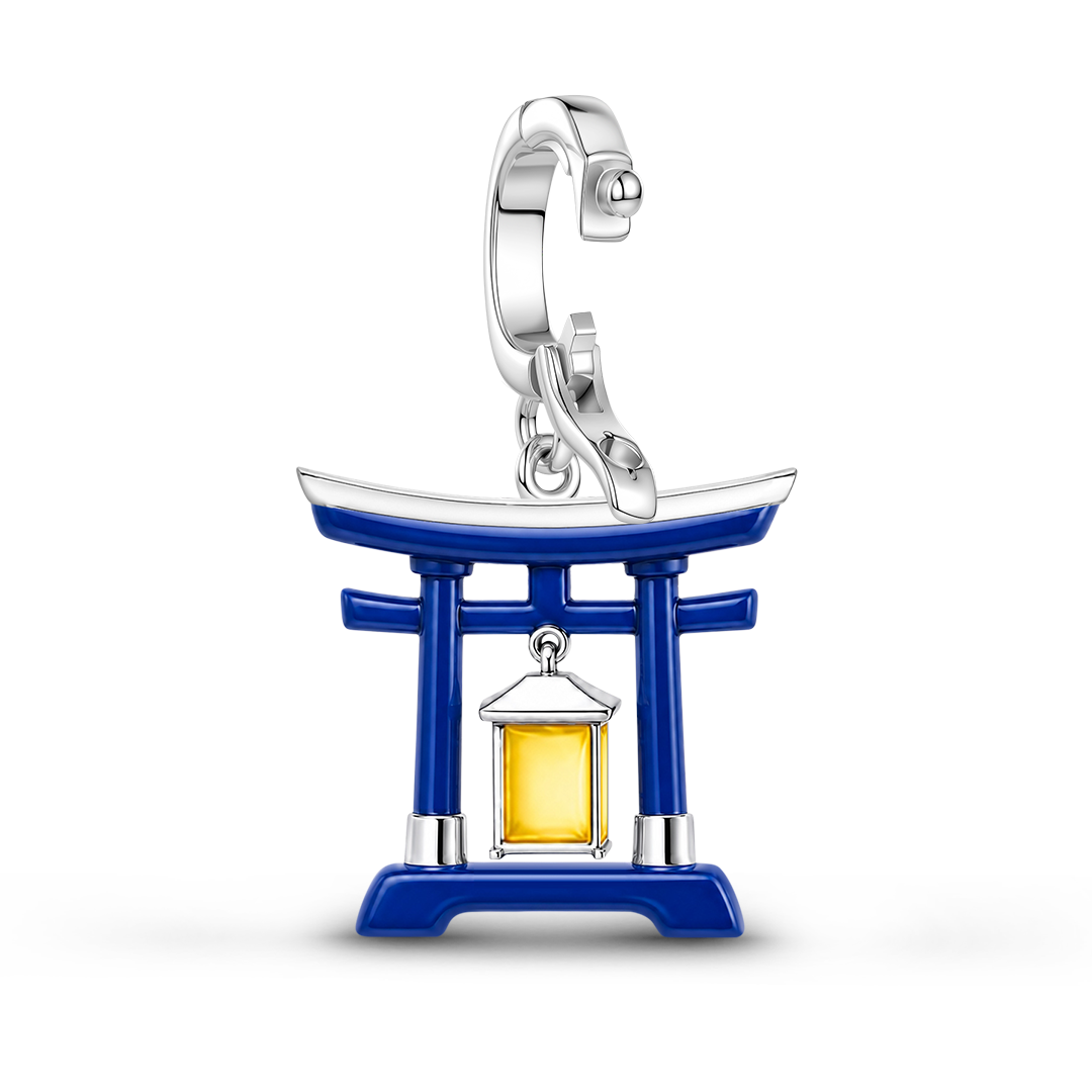 Gnoce Glow In Dark Japanese Torii Gate Lantern Clasp Dangle Charm Platinum-plated Silver Blend_4