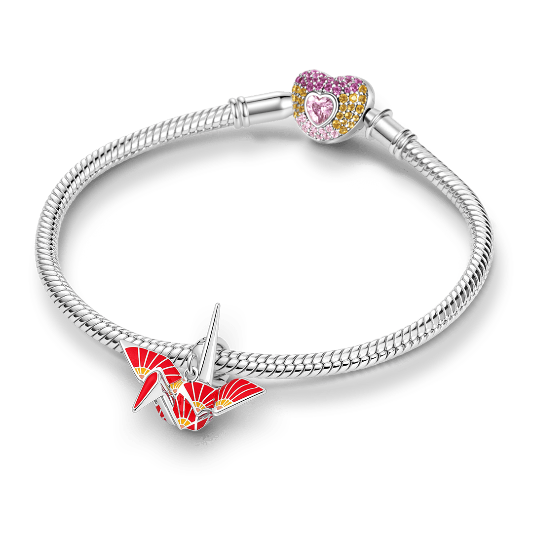 Gnoce Japanese Red Origami Crane Clasp Dangle Charm Platinum-plated Silver Blend_4