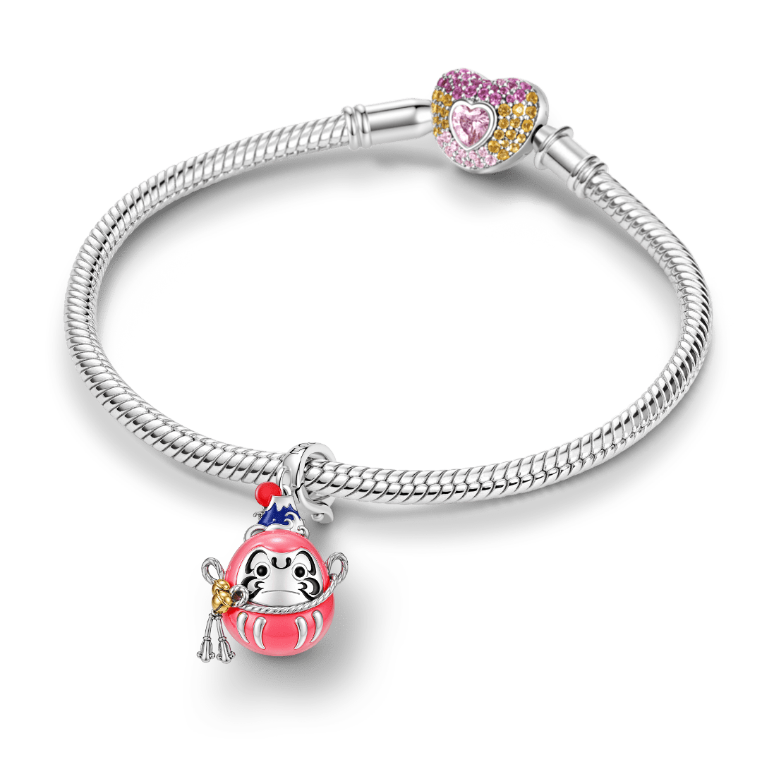 Gnoce Glow In The Dark Japanese Daruma Doll Clasp Dangle Charm Platinum-plated Silver Blend_4