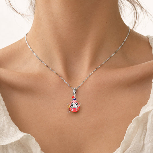 Gnoce Glow In The Dark Japanese Daruma Doll Clasp Dangle Charm Platinum-plated Silver Blend_3