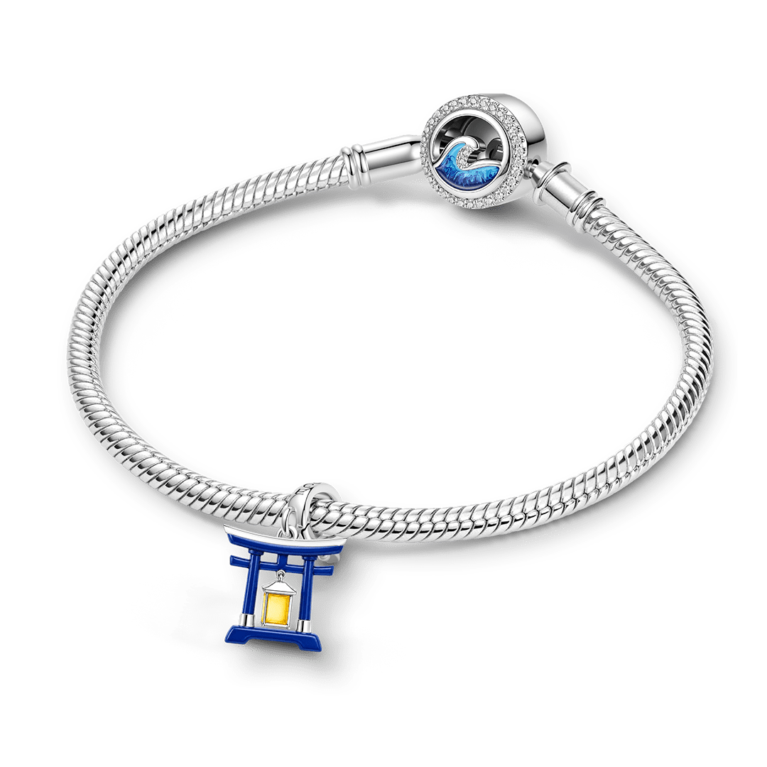 Gnoce Glow In Dark Japanese Torii Gate Lantern Clasp Dangle Charm Platinum-plated Silver Blend_3