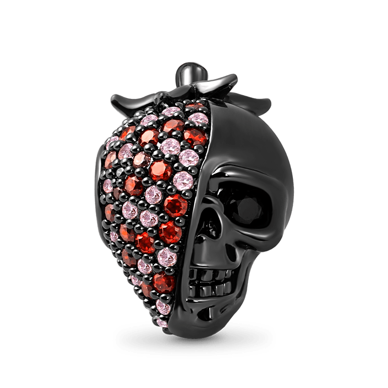 Strawberry Skull Charm Bead Sterling Silver Black Plated inlaid with Stones_1